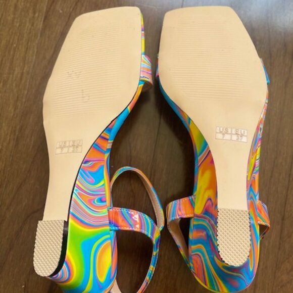 Aachcol Womens Square Toe Wedge Rainbow Swirl size 7 US - Picture 3 of 5